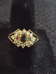 Anillo de oro de 14 quilates con rubí esmeralda y topacio con piedras de circonita cúbica talla 7,5 - Imagen 1 de 5