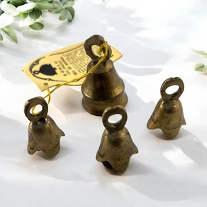 Vintage 1972 Hand Etched Brass Bells of Sarna India 4 Bells 3 Mini Size - Picture 1 of 10