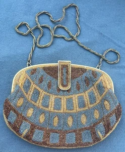 Vintage Mr Jay Beautiful Gray Beige & Brown Beaded Evening Purse Made in the USA - Picture 1 of 8