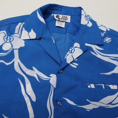 Hilo Hattie Shirt Mens XL Blue White Floral Hawaiian Aloha Button Up Polyester - Image 1 of 4