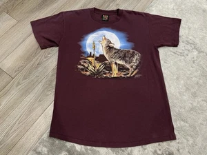 Vintage 1990er 3D Emblem Howling Wolf weinrot T-Shirt Erwachsene Größe Large 90s RAR - Bild 1 von 10
