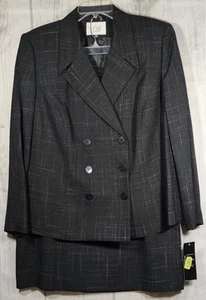 LE SUIT Skirt Suit - SIZE 16W - Graphite Crepe Crosshatch Double Breasted NOS - Picture 1 of 6