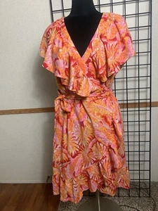 Gibson Latimer Floral Print Sleeveless Ruffled Wrap-around Dress Size XL - Picture 1 of 9