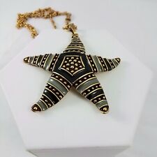 Vintage Large Enameled Starfish Pendant Necklace, Costume Jewelry High End.