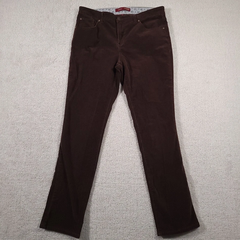 Pantalones de pana IZOD Matchstick para mujer 12 marrón frente plano pierna recta elásticos Foto 1 de 4