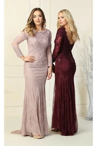 Womens Dresses For Formal Evening Long Boat Neck Long Sleeve A-Line Plus Size - Picture 1 of 9