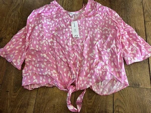 BNWT George Pink Dotty Tie Shirt Short Cropped Top, Size 20 - Picture 1 of 2