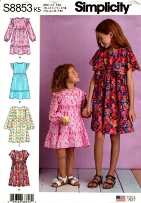 Simplicity Sewing Pattern 8853 Childs Dress Ruffle Sleeves Sizes 7-14 NEW - image 1 of 2