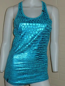 NEW! LUXIRIE BY LRG METALLIC BLUE ANIMAL PRINT LEOPARD ZEBRA TANK TOP LARGE - Picture 1 of 7