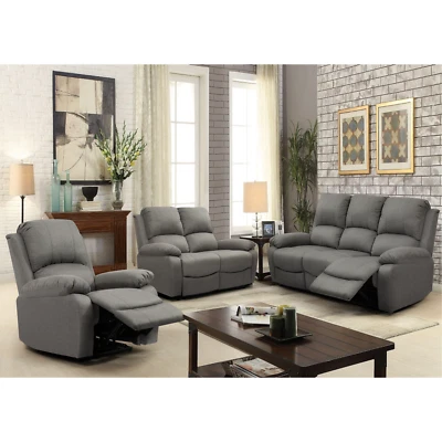 Reclining Fabric Sofa Set In Light Grey or Dark Grey- 3 Piece, 2 Piece, Armchair