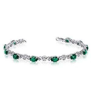 10K White Gold Oval Emerald and Diamond Bracelet - Picture 1 of 3