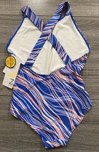 Zella Swimsuit Beach Water Swim One Piece Girl Sz 10 Blue Pink White Spandex Hot - Picture 1 of 12