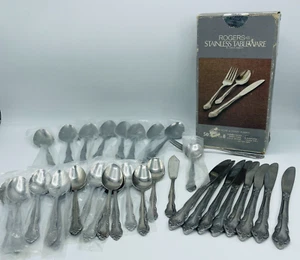 35 Piece Vintage Lot Roger Stanley Stainless Silverware Dream Rose Flatware - Picture 1 of 9