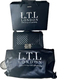 LTL London Black Leather Medium Flap Chain Bag - Picture 1 of 7