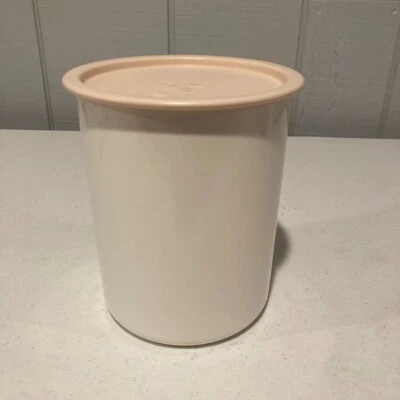 TUPPERWARE One Touch CANISTER White w/PINK Lid  #2420A   6.75" Height - Image 1 of 4