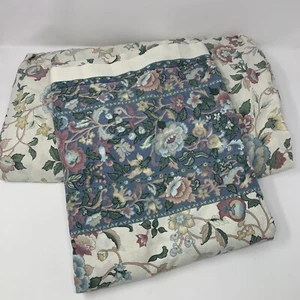 Vintage Cannon Queen Fitted & Flat Sheets Floral Butterflies Retro White Blue - Picture 1 of 16