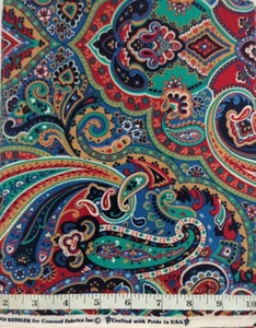 VTG Joan Kessler Large Scale Paisley Concord Fabric 1.75yds Multi-Color Cotton - Picture 1 of 2
