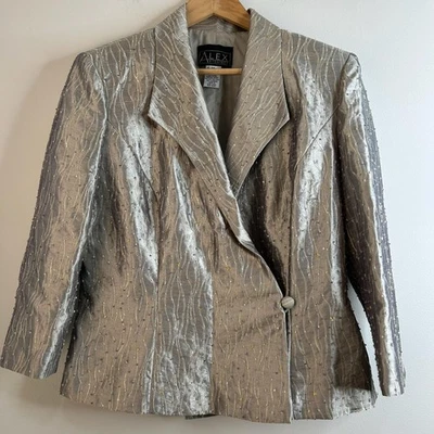 Alex Evenings Jacket 14 Silver Gold Metallic Beaded Sequin Luxury Wedding Guest - Image 1 of 4