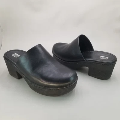 Fitflop PILAR Womens Size 8.5 Black Leather Platform Mule Clog Fit Flop - Image 1 of 4