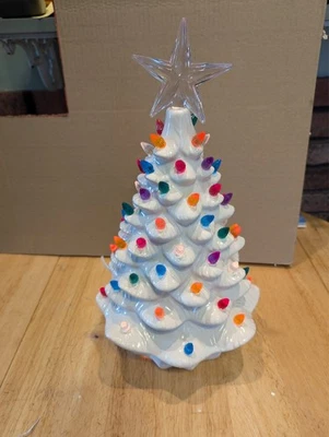 15" Pre-Lit White Ceramic Christmas Tree/Tabletop Decoration - Image 1 of 4