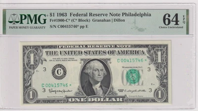 Fr 1900-C* STAR 1963 $1 FRN C00415746* bp 448 PMG 64EPQ PHILADELPHIA NON MULE - Image 1 of 2