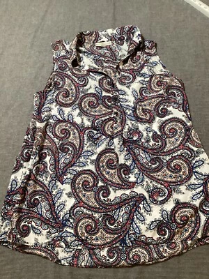 Top túnica grande para mujer Dana Buchman azul estampado cachemir boho sin mangas Foto 1 de 4