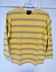 Vtg GUCCI  ITALY Crew Neck Long Sleeve Cotton T-Shirt Pale Yellow / Stripes Sz M - Picture 1 of 18