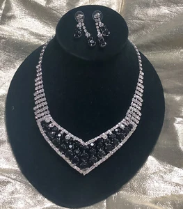 Vintage Strass Halskette Set Neu Mit Schwarz - Bild 1 von 4