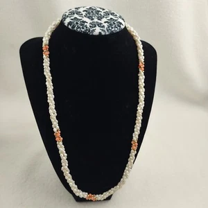Triple Strand Fresh Water Pearl Genuine Coral 14K GF Beads Necklace 22" Vintage - Picture 1 of 6