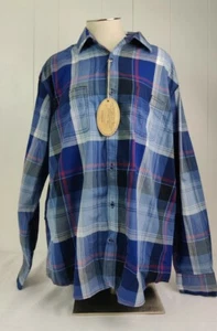 Vintage Italia Shirt Size XL Plaid Chest Pocket 100% Cotton Navy Blue A17 - Picture 1 of 10