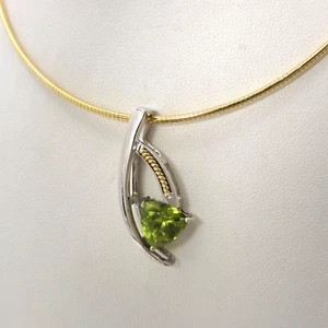 14k Gold Trillion Peridot Slide Charm Pendant August Birthstone for Omega 5gr - Picture 1 of 7