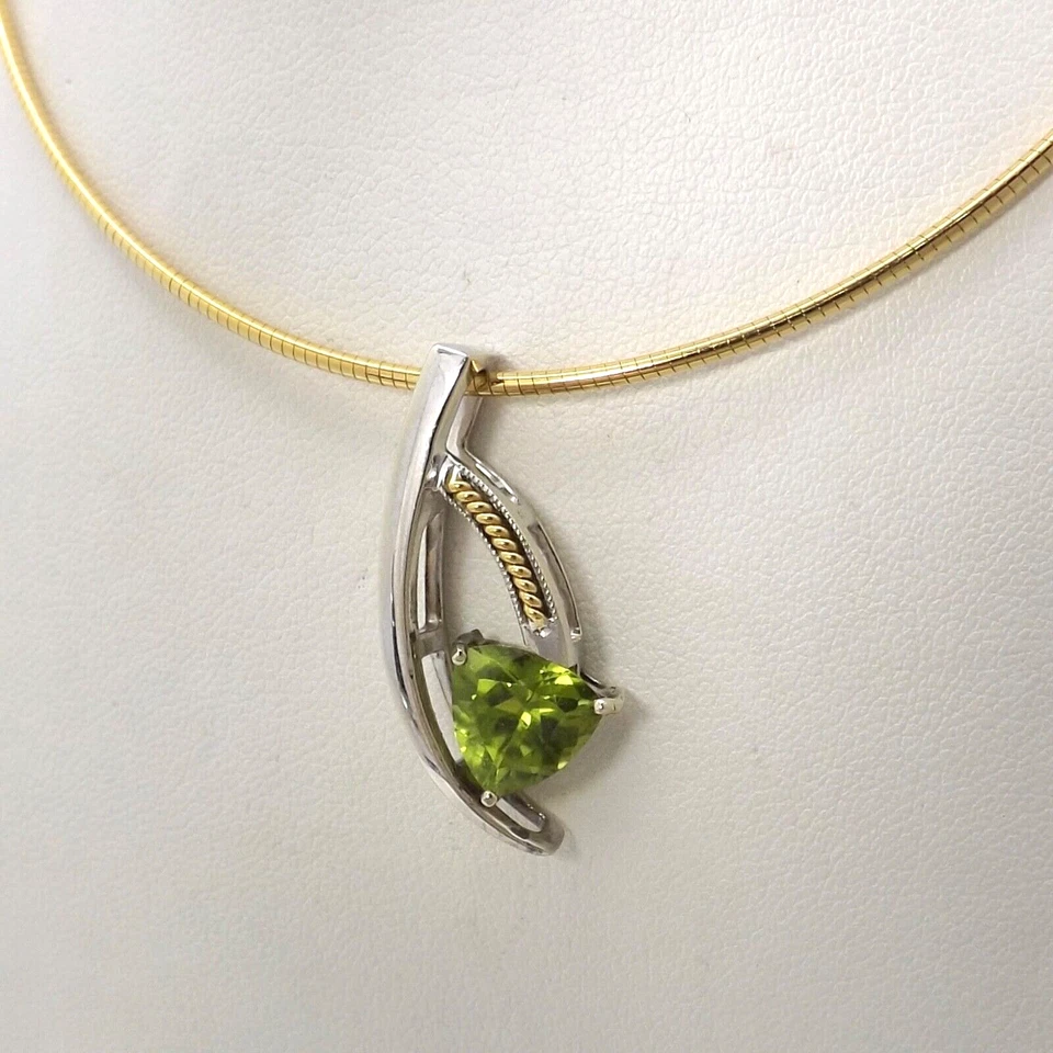 14k Gold Trillion Peridot Slide Charm Pendant August Birthstone for Omega - Image 1 of 4