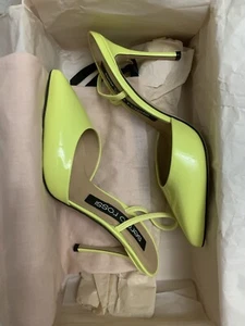 $775 NIB RARE SERGIO ROSSI GODIVA Neon Fluo Yellow Patent Sling Heels Shoes 36 6 - Picture 1 of 9
