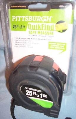 PITTSBURGH 25'x1" QuikFind TAPE MEASURE 47737 ABS Case Carpenter Construction - Image 1 of 4