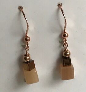 Peach Moonstone & Hematite Cube Earrings on RG Plated Sterling Silver Ear Wires