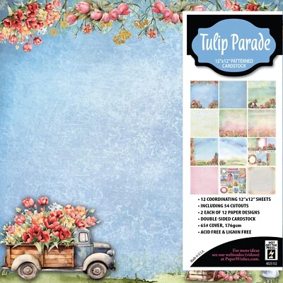 Tulips 12x12 Patterned Cardstock Scrapbook Crafting Vintage Paper Flowers - Image 1 of 2