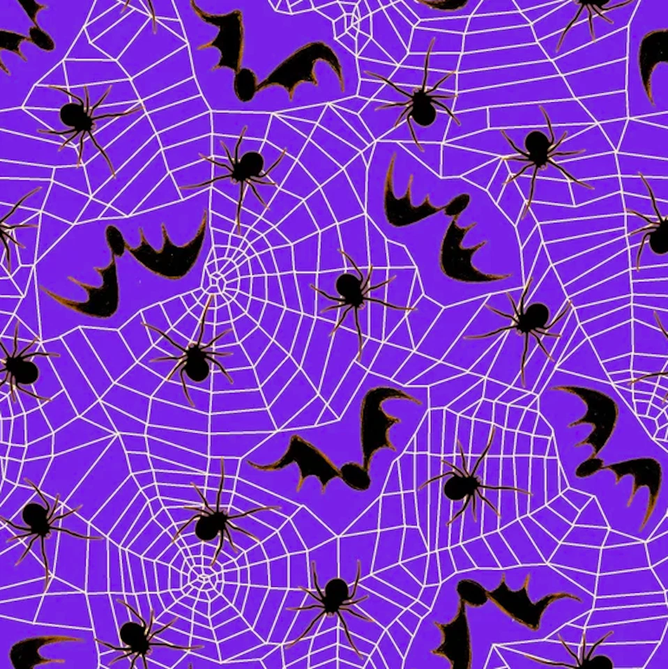 空白绗缝巫术思维蜘蛛和蜘蛛网紫色织物按码分类 — 第 1/1 张图片