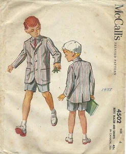 TRAJE McCall's 4502 para niños - Blazer y pantalones cortos cosidos talla 4 CORTE COMPLETO AÑOS 50 - Imagen 1 de 4