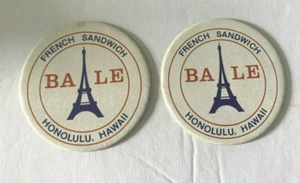 Lot 2 Bale French Sandwich Shop Honolulu POG Milk Cap 1993 Vtg Advertising  - Picture 1 of 3