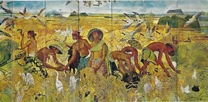 Seah Kim-Joo Malayan Life Small Seven Panel Card Reproduction of Batik Painting