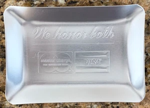 Vtg MASTER CHARGE/VISA "We Honor Both" Restaurant Card Holder Tip Tray-Alluminum - Picture 1 of 3