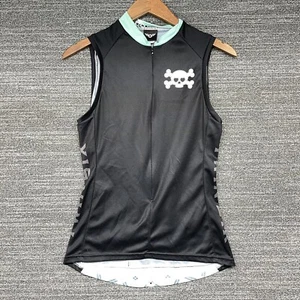 Twin Six Club Raglan Skull Womens Small Sleeveless 3/4 Zip Cycling Jersey Black - Picture 1 of 9