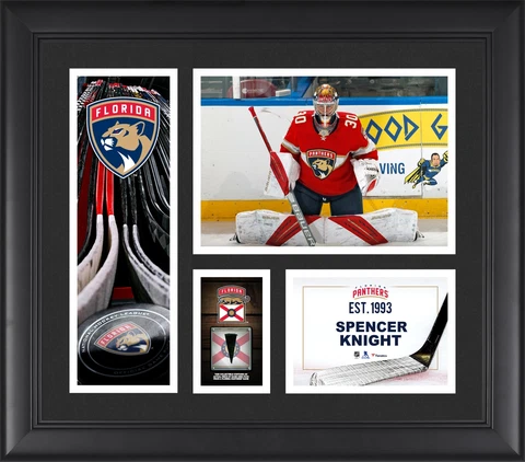 Spencer Knight Panthers FRMD 15" x 17" Player Collage with a Piece of GU Puck Cover