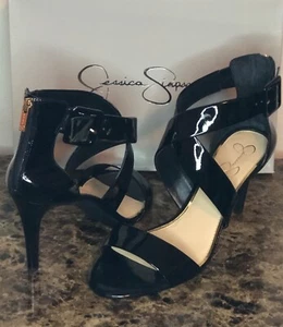 JESSICA SIMPSON JS-LIDDY Black Patent Leather Open Toe Heels NWB Women’s Size 13 - Picture 1 of 14