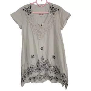 Johnny Was Lisa Drape Tunic Top Grey Embroidered Boho New Size XS - Picture 1 of 4