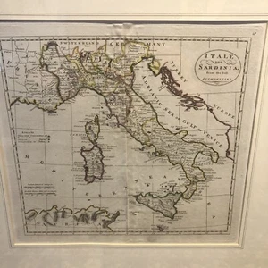 1814 ORIGINAL Antique Framed Map Italy & Sardinia Matthew Carey's General Atlas - Picture 1 of 13