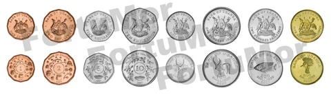 Uganda SET of 8 Coins, 1 2 5 10 50 100 200 500 Shillings 1987 2008, UNC Cover
