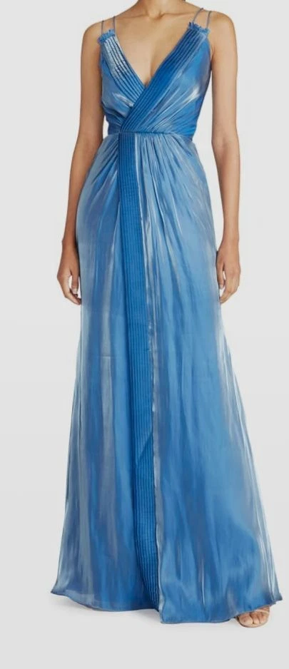 Theia Women's Blue Maya Sleeveless Pleated Gown Dress Size 6