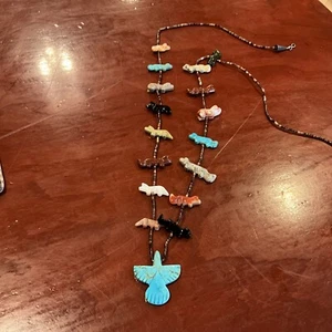 Vtg. THUNDERBIRD Multi Gemstone Fetish Necklace Stunning - Picture 1 of 5