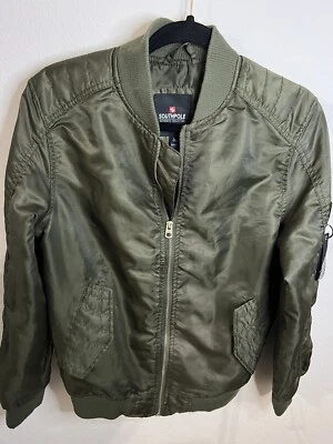 Southpole 男孩大号 14-16 飞行员夹克橄榄绿色拉链正品系列 — 第 1/4 张图片